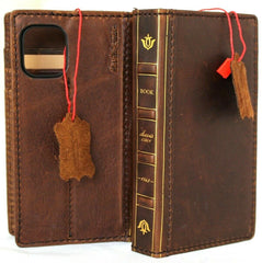 Genuine Leather For iPhone 17 14 15 Pro Max 6 7 8 Plus SE Case Galaxy s26 s25 s24 Ultra  FE Plus Lile Wallet Bible Book Vintage Cover  Full Grain luxury Art Mini