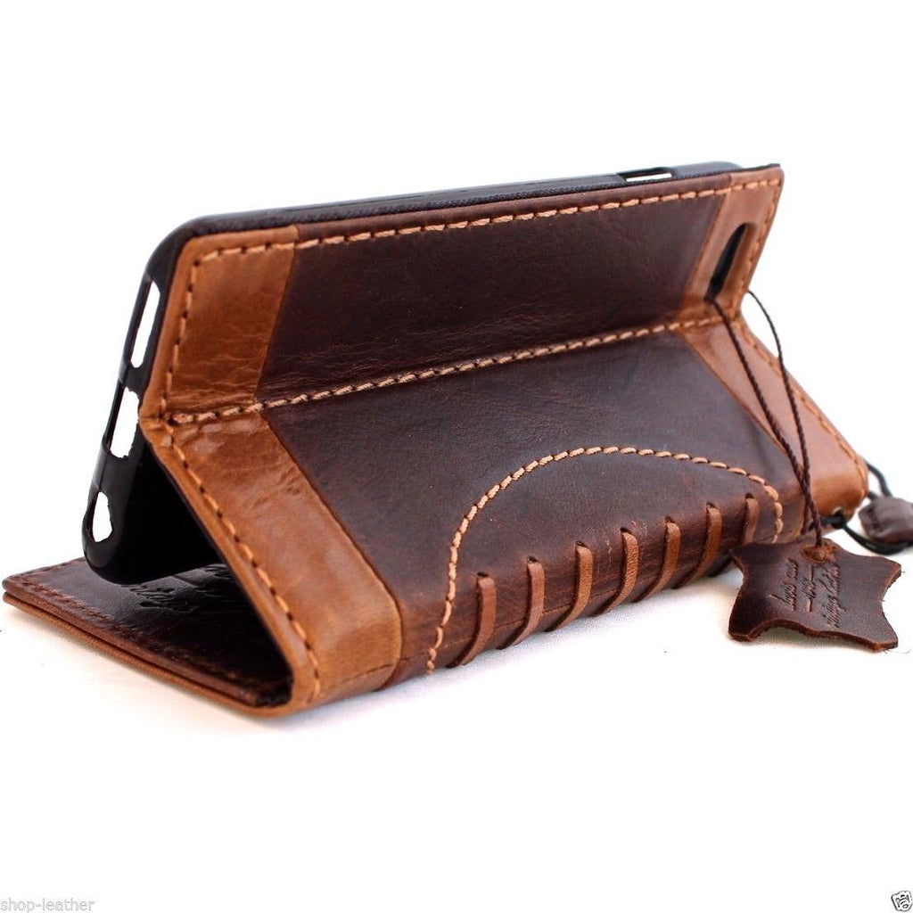 Genuine Italian leather iPhone 6/6s case with wallet credit holder, handmade phone cover in stylish brown leather.