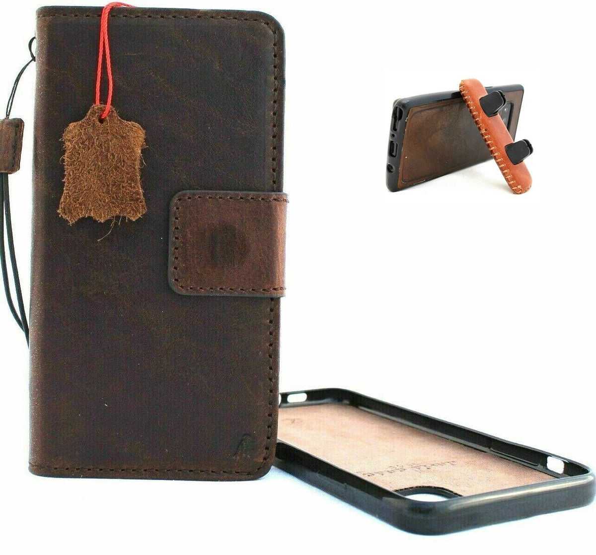 Handmade genuine leather case for Apple iPhone 11 with card holder, magnetic book cover, and removable prime holder by DAVISCASE.