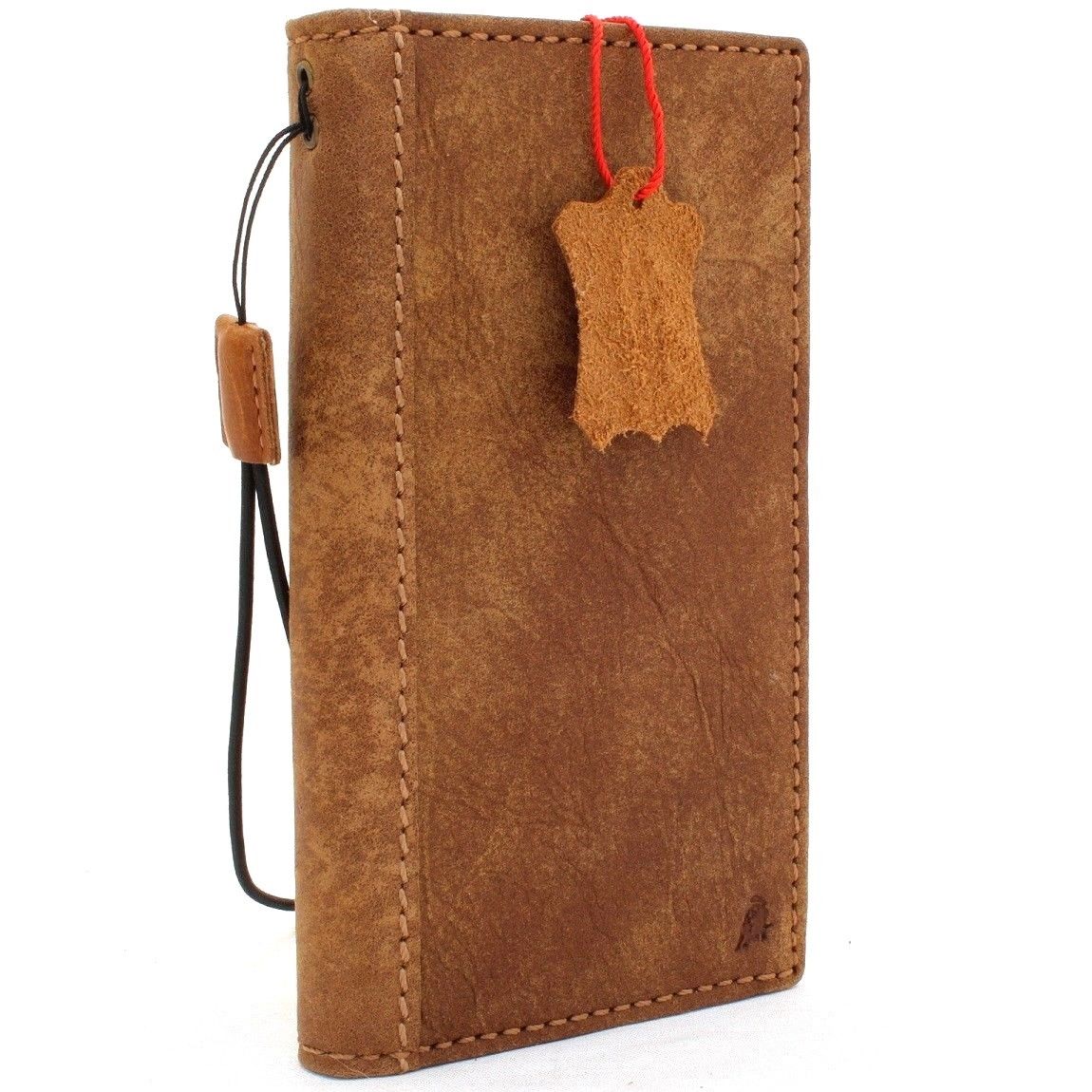 Handmade vintage tan leather case for Samsung Galaxy S9 by DAVISCASE, featuring a book wallet design with a classic, handcrafted look.