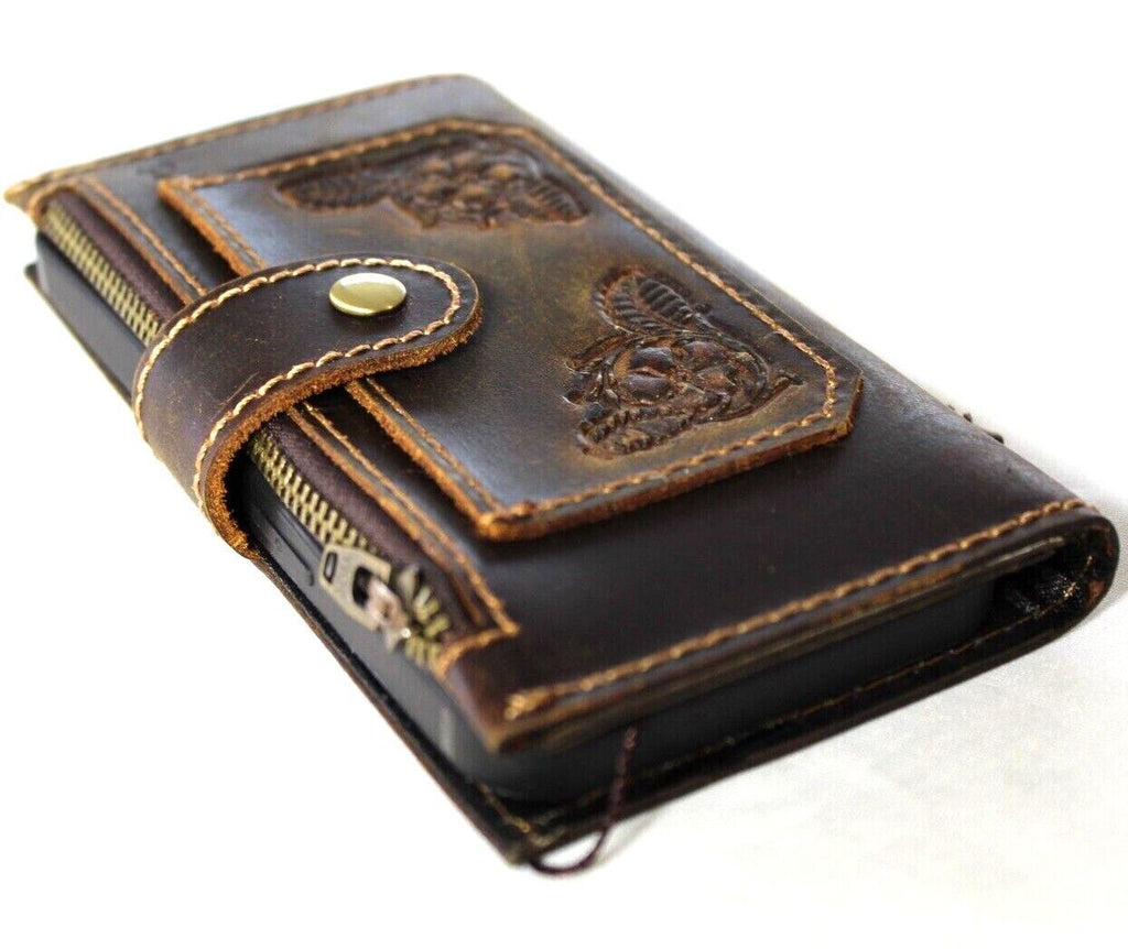 Genuine Leather Case Wallet For Apple iPhone 11 12 13 14 15 Pro Max plus SE XS Book Vintage Retro Style ID Window Credit Card Slots Cover