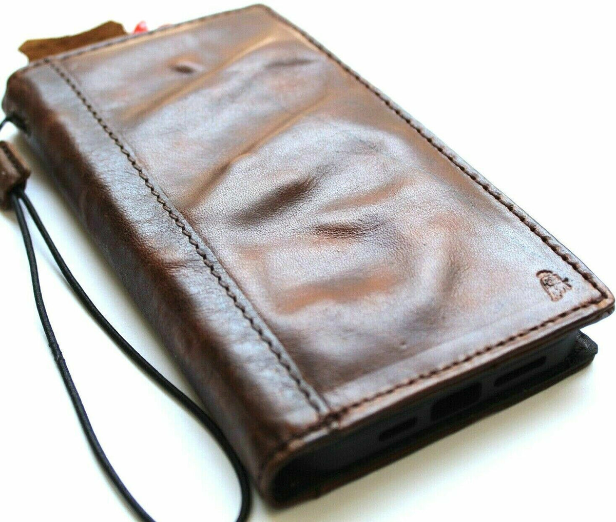 Handmade genuine leather phone case for Samsung Galaxy S22, S21, Note, A71, A51, A12, A31 with vintage tiger art design and wallet feature.