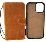 Genuine Tan Leather Case For Apple iPhone 12 PRO Book Wallet Vintage ID Window Credit Cards Slots Soft Cover Magnetic Detachable Full Grain DavisCase