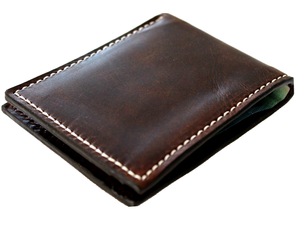 Men's genuine leather wallet by DAVISCASE with credit card slots, bill compartment, and Tree of Life design in brown leather.