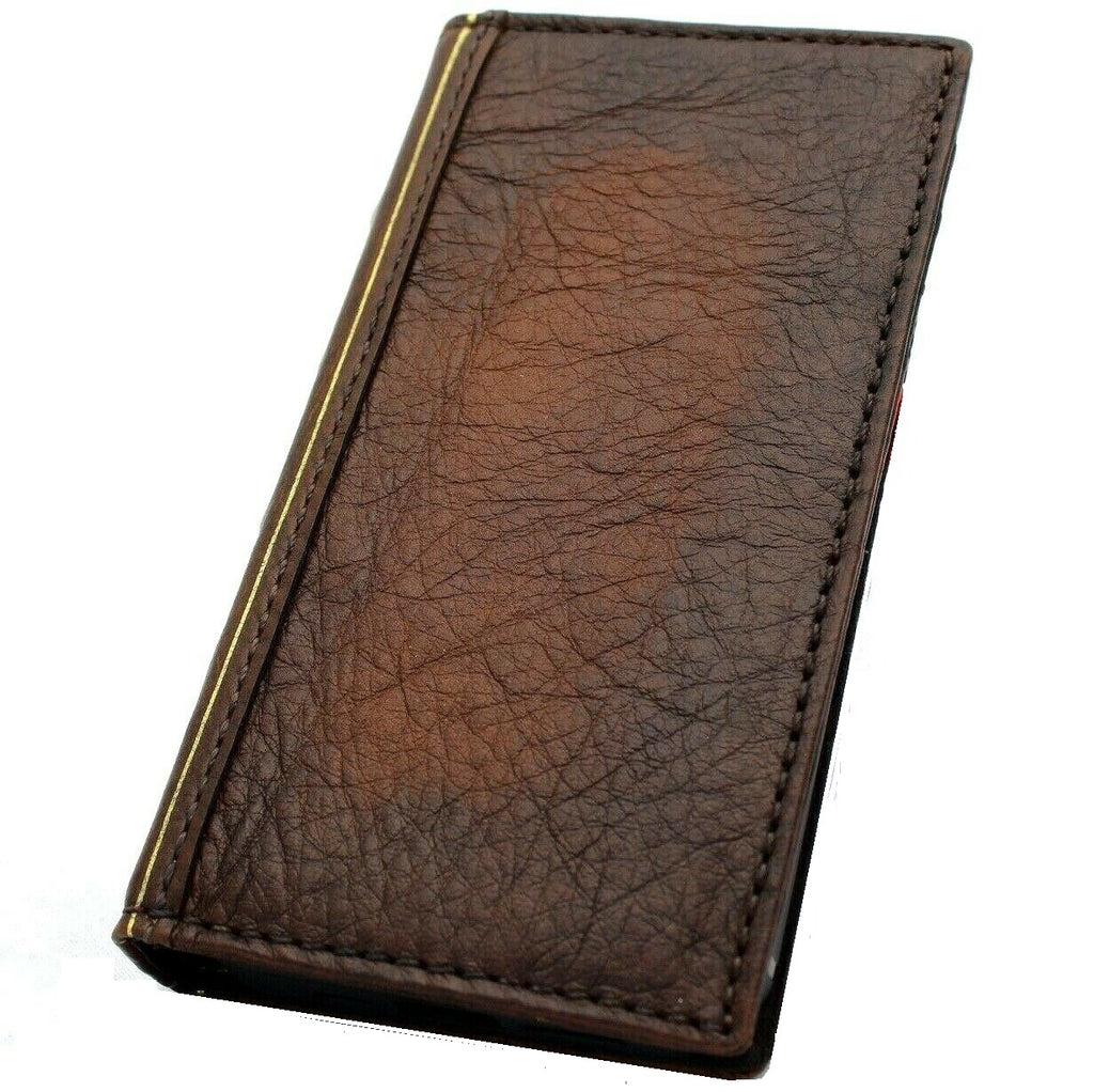 Genuine natural leather wallet case for iPhone 12 Pro with Bible design, ID window, card slots, vintage style by DAVISCASE