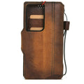Handmade genuine leather wallet case for Samsung Galaxy S21 Ultra 5G, with oiled finish and wireless charging compatibility by DAVISCASE.