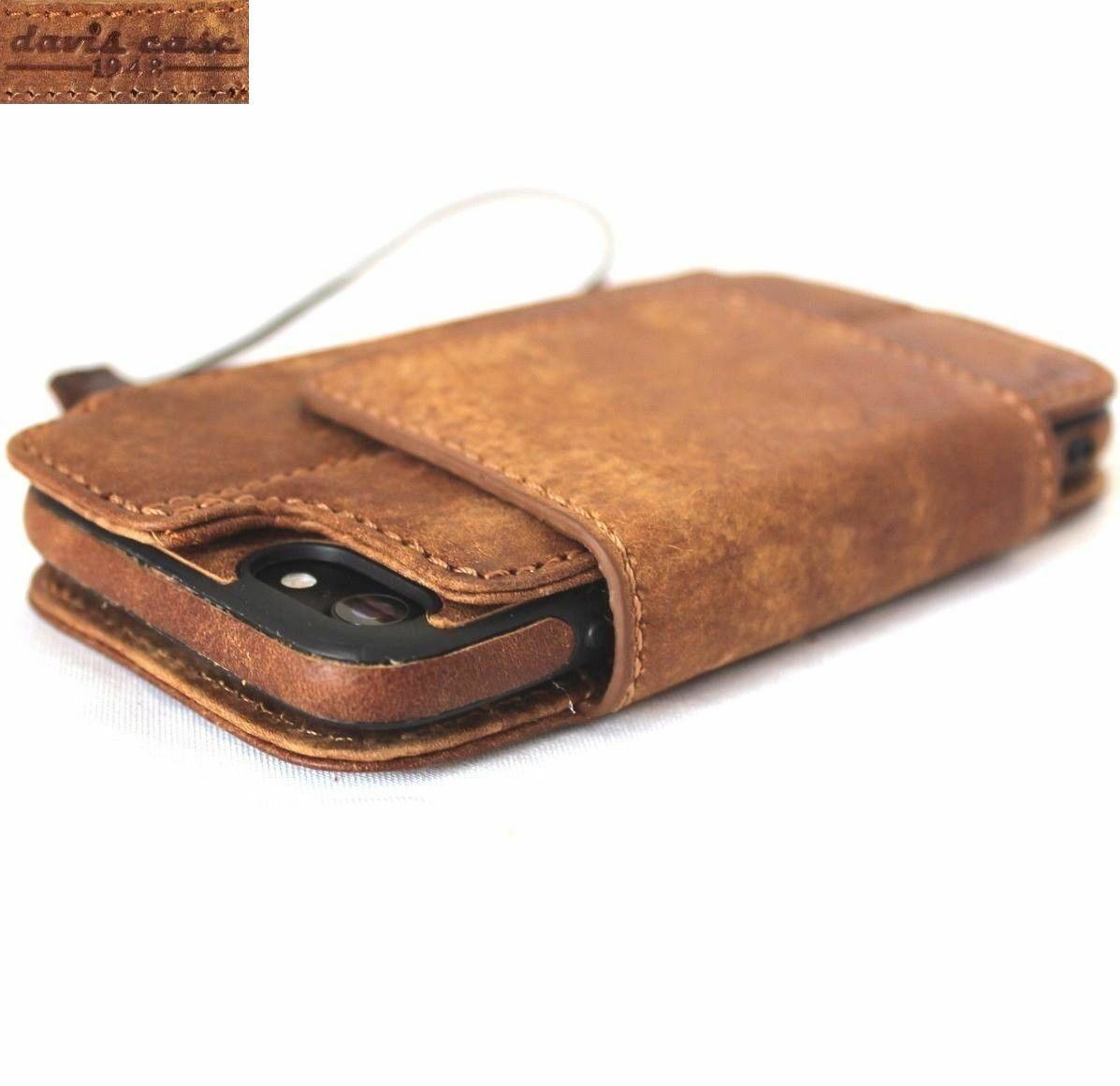 DavisCase genuine full leather iPhone SE 2 2020 wallet case with card slots, magnetic closure, slim design, and detachable cover.