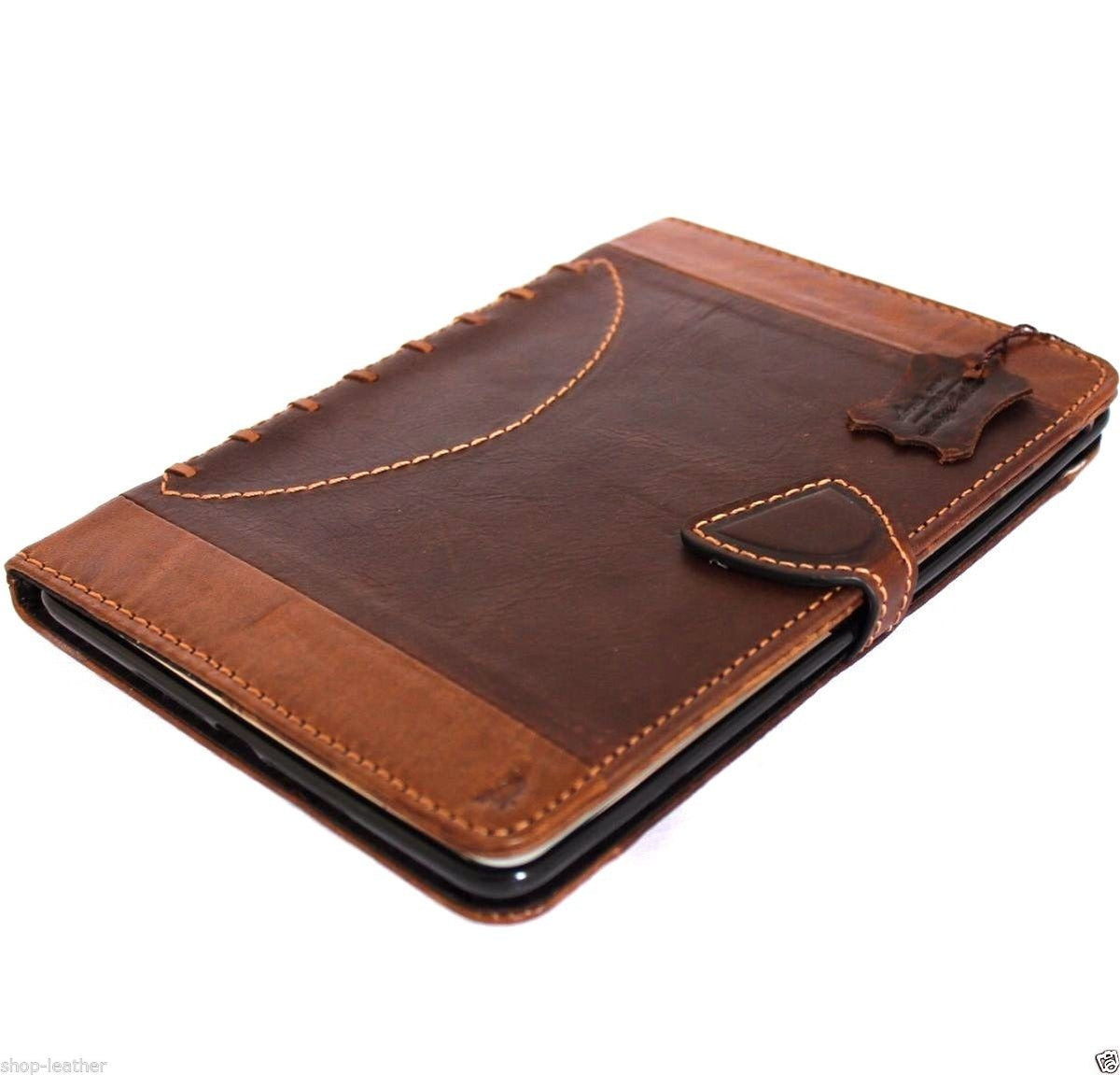Natural brown leather iPad mini 4 case cover with slim, sporty football design, crafted for a stylish and protective fit.