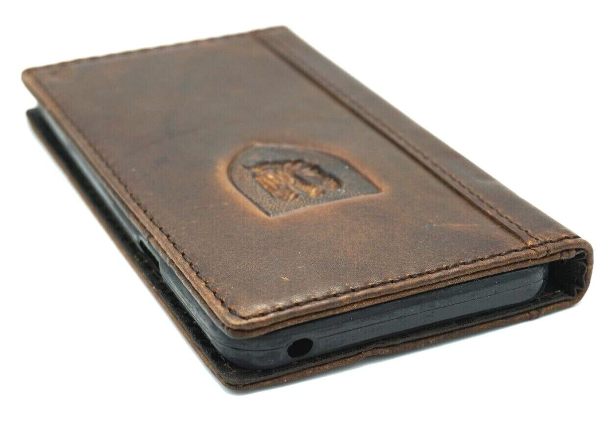 DavisCase genuine leather phone case for Galaxy S22, Note 20, A71, and more, with vintage art wallet design and full grain leather.