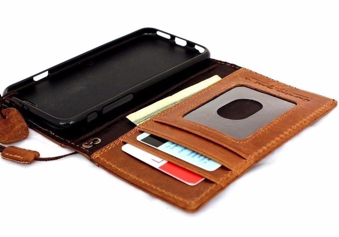 Genuine full leather iPhone 6/6s case with wallet credit holder, handmade luxury phone cover in classic design.