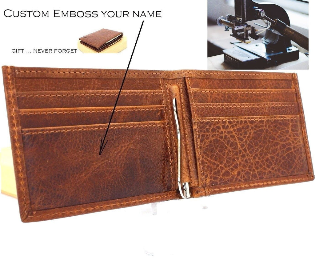 Handmade genuine full leather men's wallet with personalized initials from DAVISCASE, featuring a slim design and credit card slots.