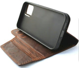 Genuine Dark Leather Wallet Case For Apple iPhone 12 PRO Book Vintage Style Credit Cards Slots Soft Slim Cover Top Grain Davis