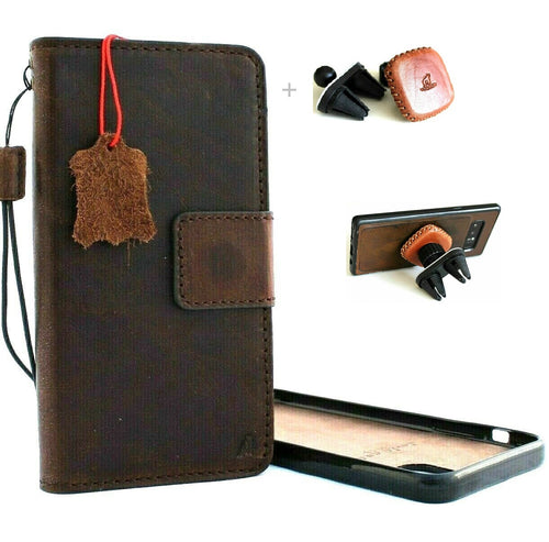 Handmade genuine leather wallet case for Apple iPhone 11 with magnetic detachable card holder and magnetic car mount by DAVISCASE