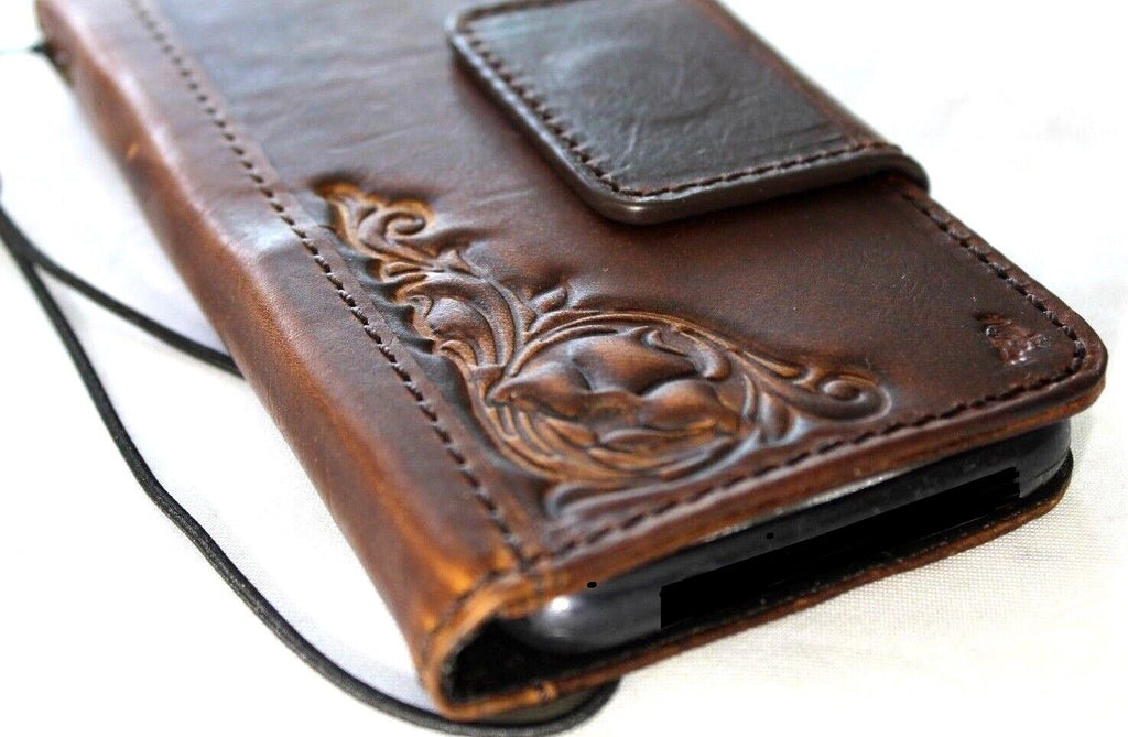 Handmade genuine leather wallet case for iPhone 11-15 Pro Max, with ID window, credit card slots, vintage style, DAVISCASE.
