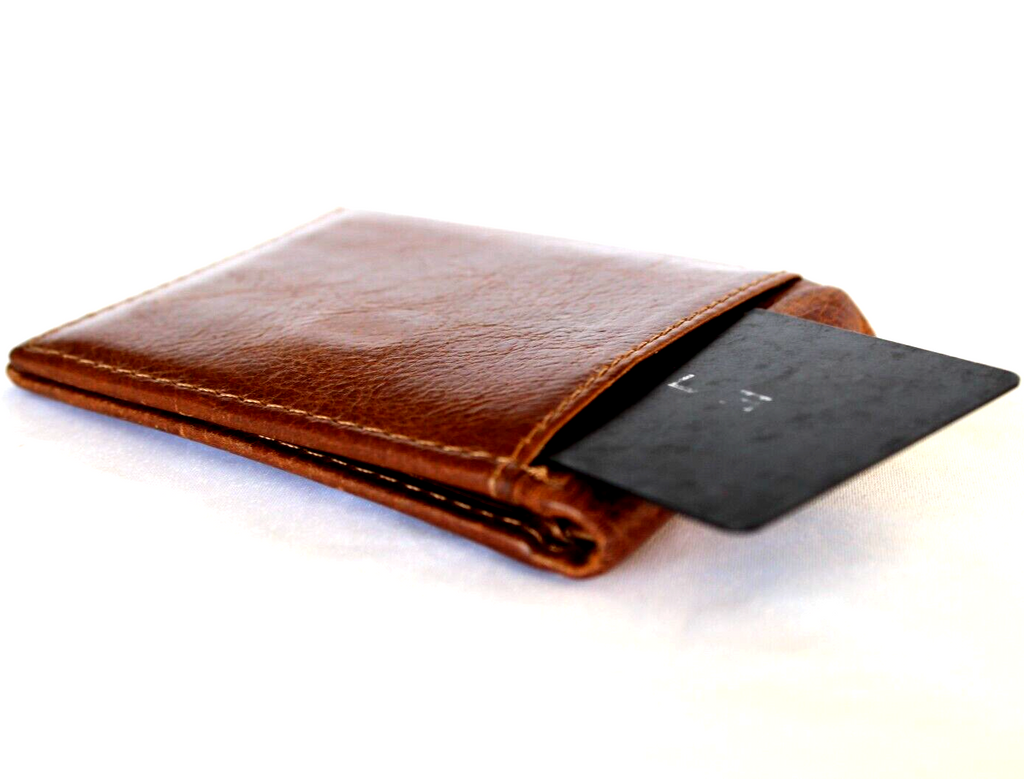 Men's genuine leather wallet by DAVISCASE with credit card slots, bill compartment, and Tree of Life design in tan color.