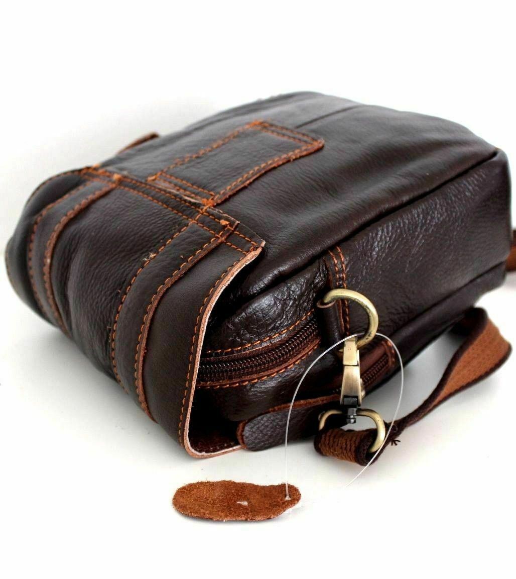 Men's genuine full grain leather waist pouch by DAVISCASE, vintage brown crossbody belt bag with luxury craftsmanship.