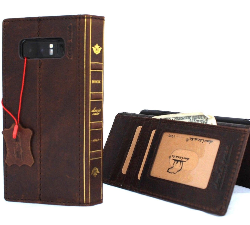 Luxury DAVISCASE genuine leather wallet case for Samsung Galaxy Note 8, vintage-style with card slots and soft interior.