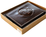 Men's Genuine Leather Wallet  Credit Card Slots Bill Lion Tiger Handmade Brown DavisCase Luxury