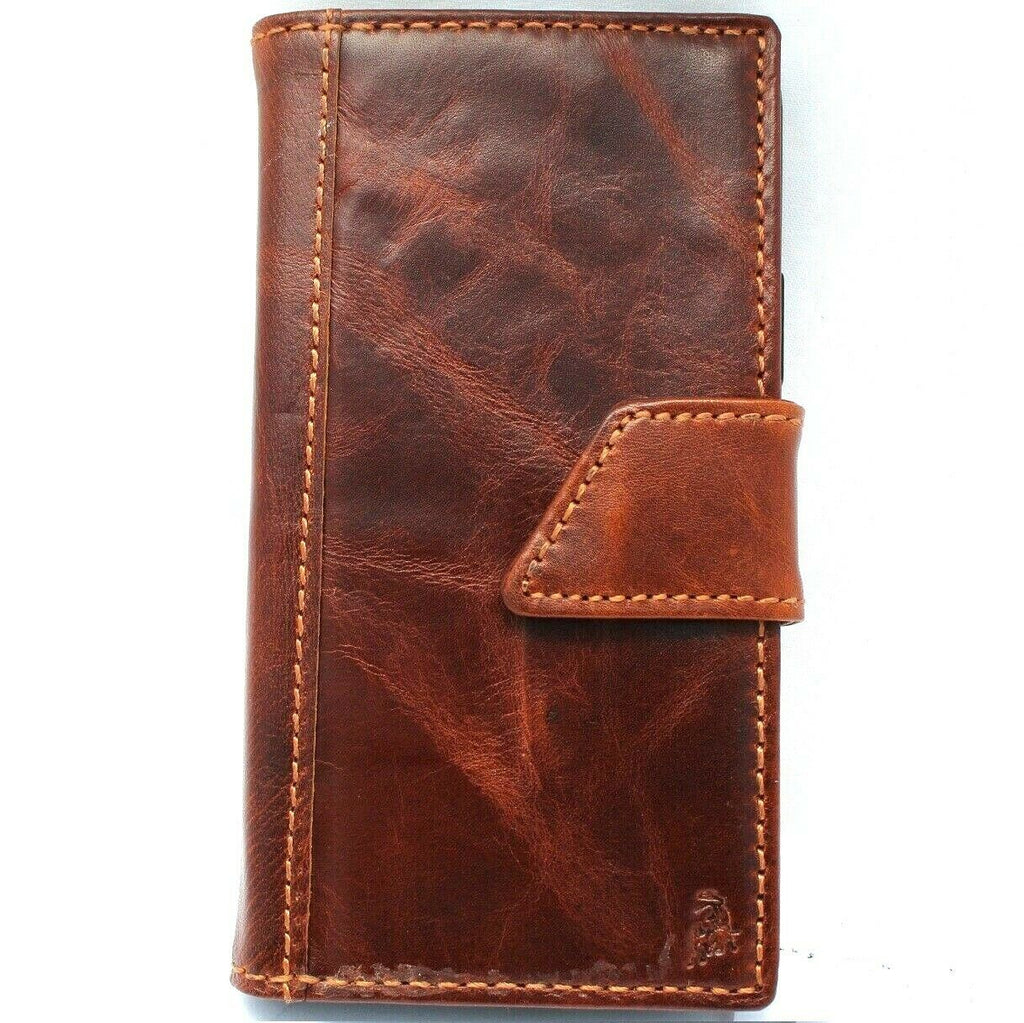 Handmade genuine leather phone case by DAVISCASE for iPhone 11-13 Pro, XS Max, XR, with ID window, credit card slots, vintage style.