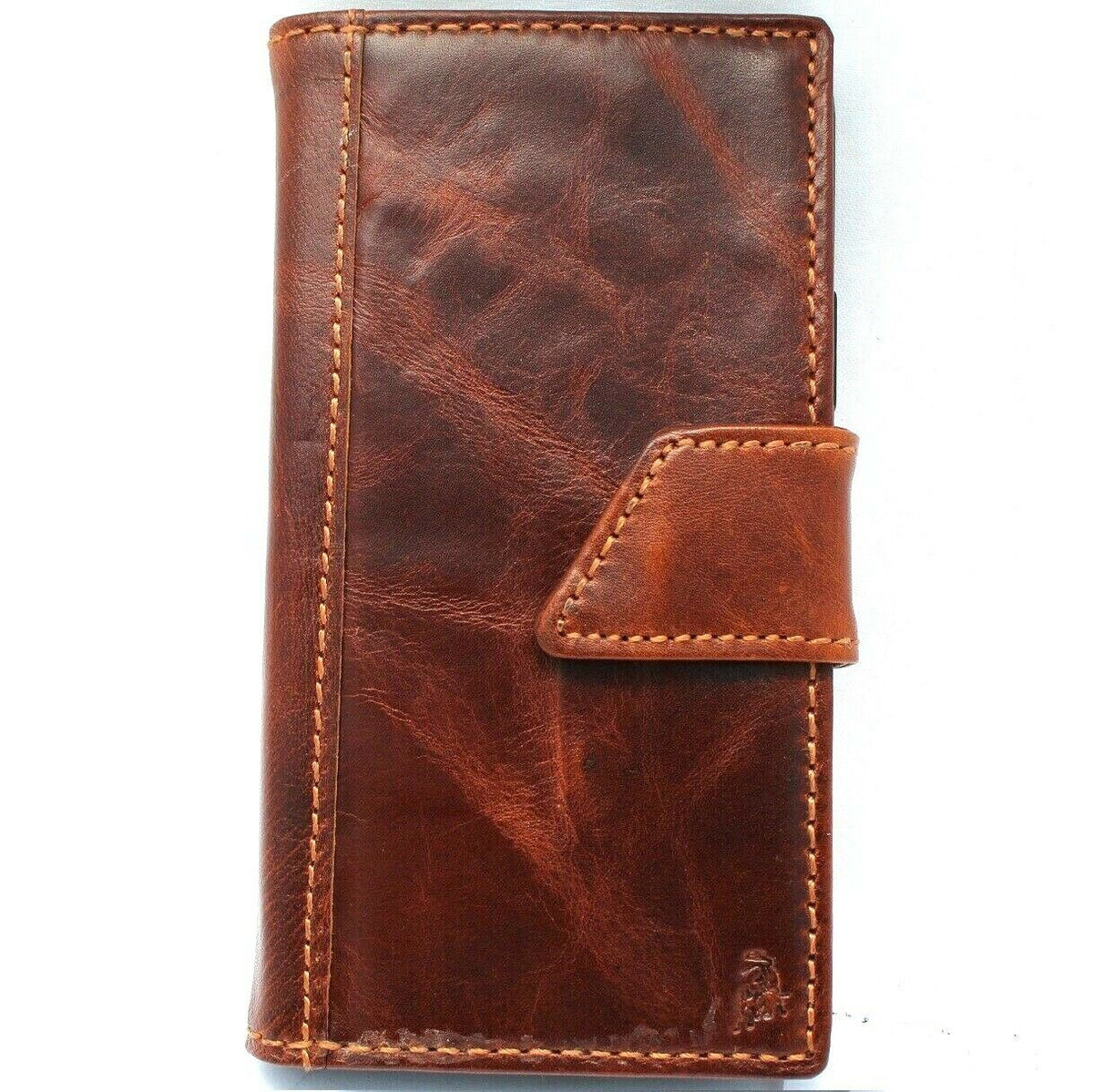 Handmade genuine leather phone case by DAVISCASE for iPhone 11-13 Pro, XS Max, XR, with ID window, credit card slots, vintage style.