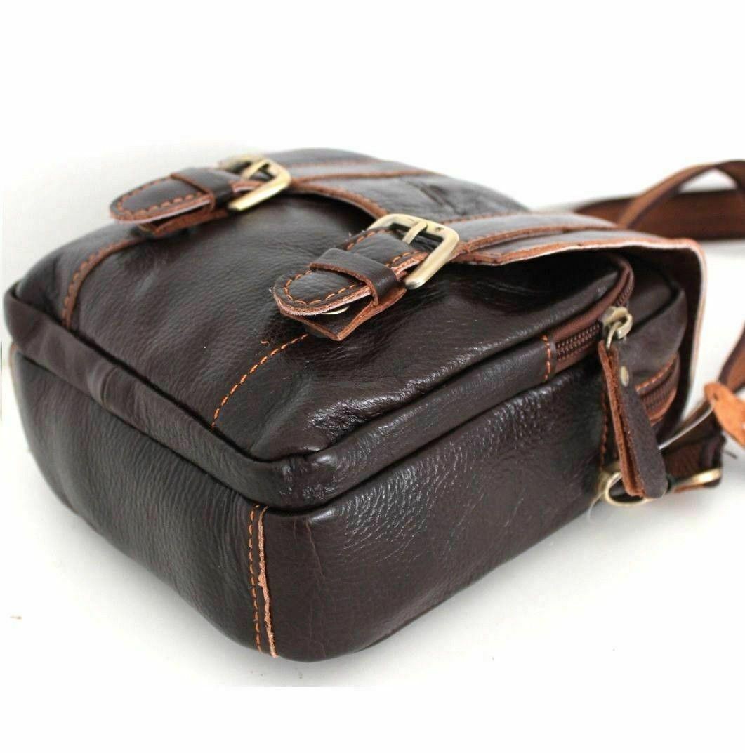 Men's vintage Daviscase brown full grain leather waist pouch with crossbody strap, luxury design, and Canva belt detail.