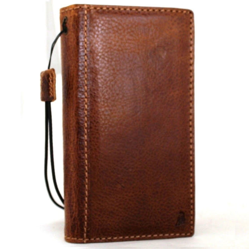 Handmade genuine cow leather iPhone XS case cover with wallet and credit card slots, soft, slim, retro book-style design.