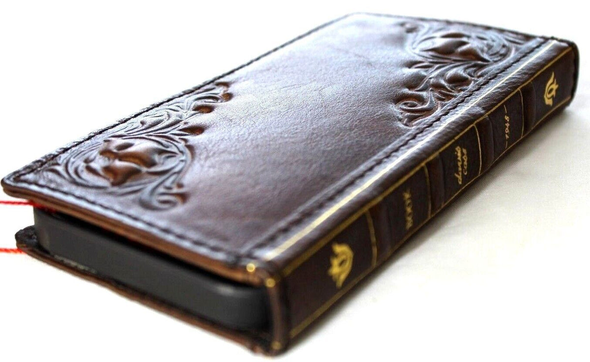 Handmade genuine leather phone case by DAVISCASE for Galaxy S26, S24, S25 Ultra, Note 20, A71, A23, A12, A31 with Bible book design