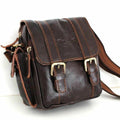 Brown DavisCASE men's genuine full grain leather waist pouch with vintage crossbody design and adjustable Canva belt strap.