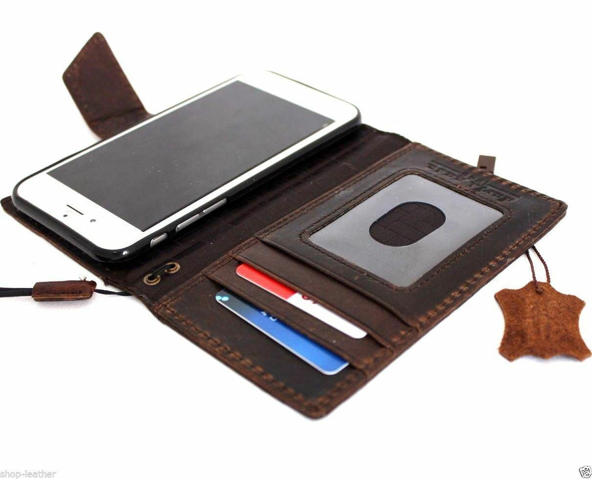 Handmade vintage leather phone case for iPhone models, featuring magnetic wallet cover and durable design by DAVISCASE.