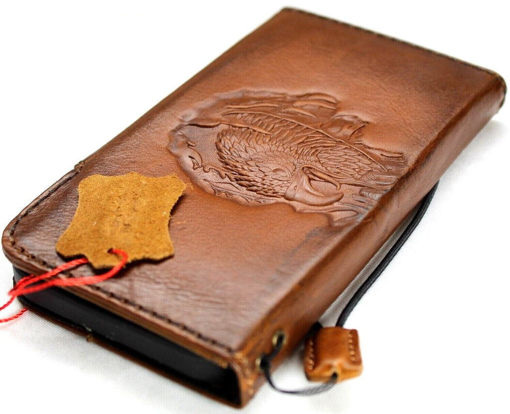 Handmade genuine leather phone case for iPhone 11-16 Pro Max with vintage credit card slots and magnetic closure by DAVISCASE