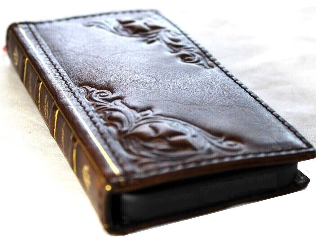 Handmade genuine leather phone case for Galaxy S26, S24, Note 20, A71, A23, A12, A31, with Bible book design by DAVISCASE.