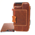 Genuine full leather iPhone 8 case with wallet design, card slots, magnetic closure, and detachable cover in classic style.