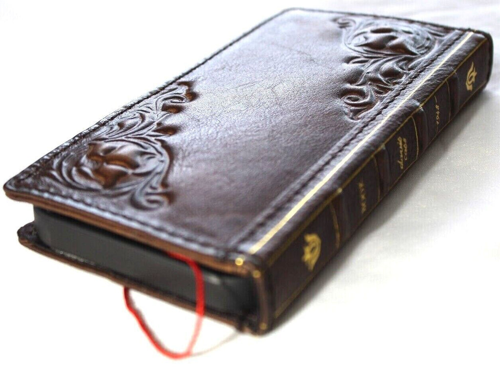 Handmade genuine leather phone case for Galaxy S24, Note 20, A71, A23, A12, and A31 with Bible book design by DAVISCASE.