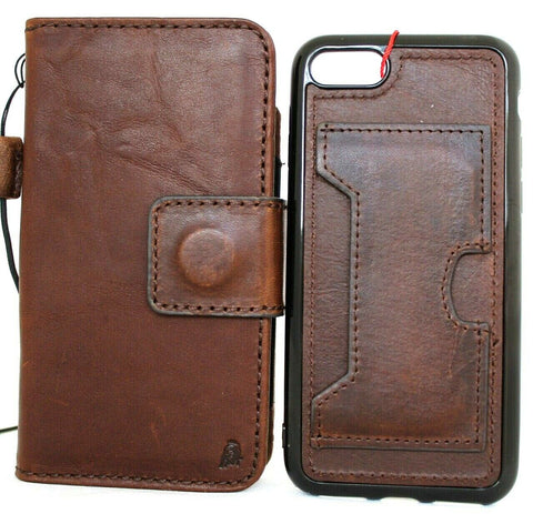 Genuine Dark Leather Case for iPhone SE 2 2020 Detachable Removable cover book wallet cards id window rubber holder strap Wireless Charging se2 DavisCase