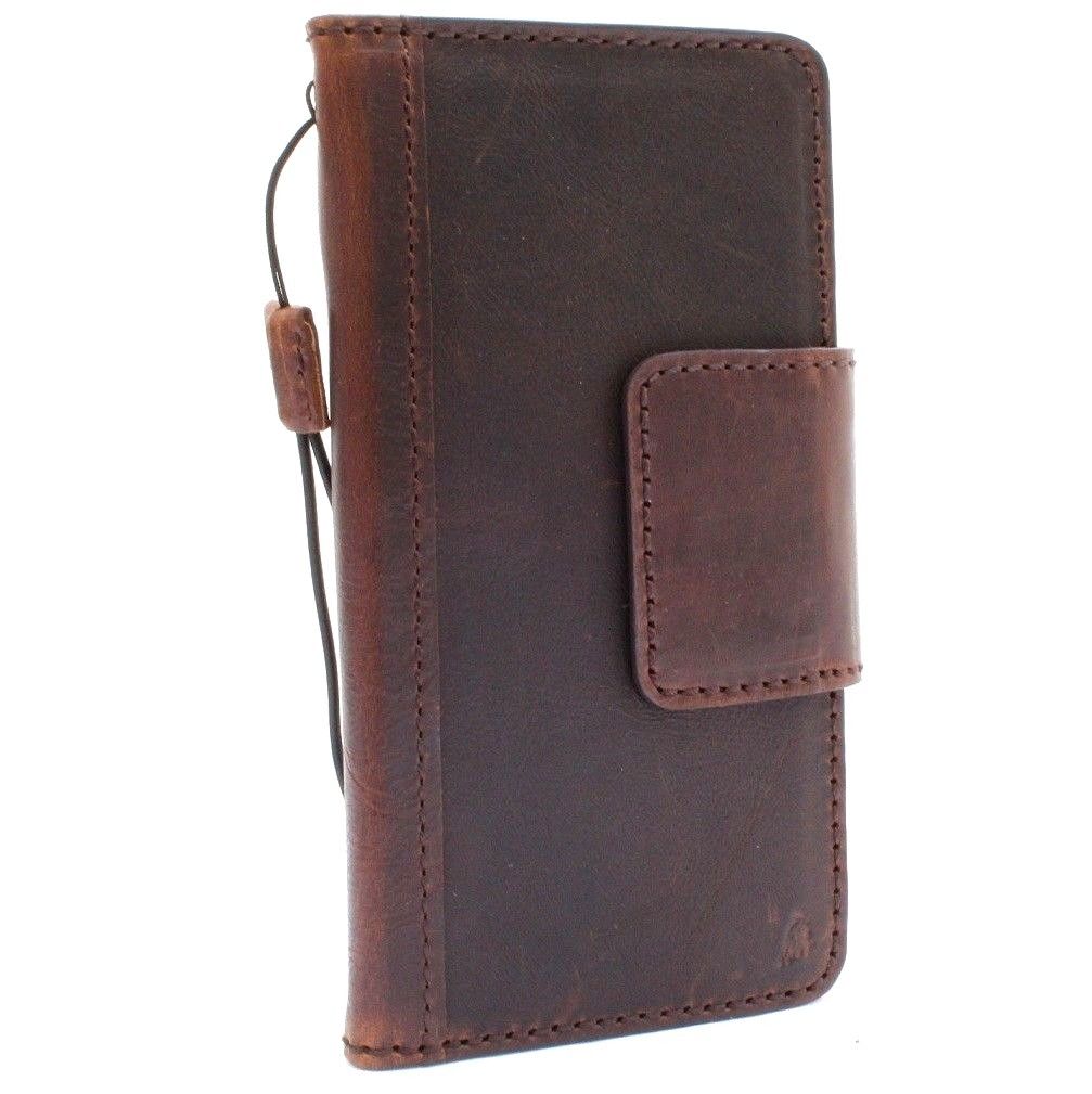 Genuine vintage leather LG G7 phone case with card slots, magnetic cover, soft stand, and slim wallet design.