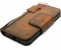 Genuine dark vintage leather iPhone 12 case by DAVISCASE with book wallet design, credit card slots, soft cover, magnetic closure.
