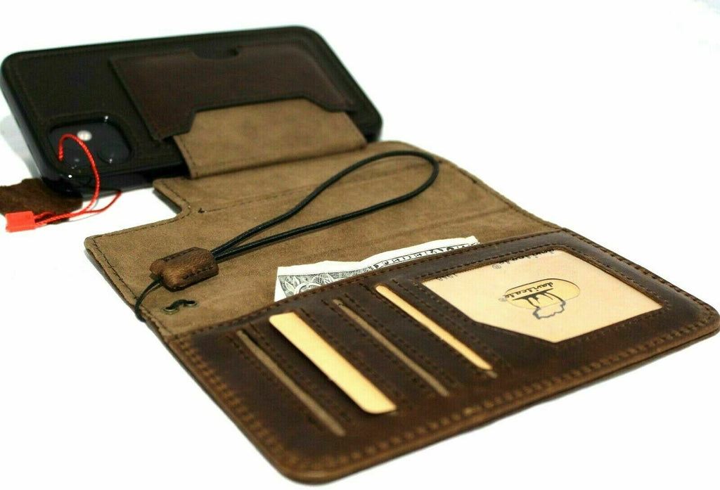Handmade DAVISCASE genuine full soft leather iPhone 11 Pro Max wallet case with ID window, credit card slots, and removable holder.