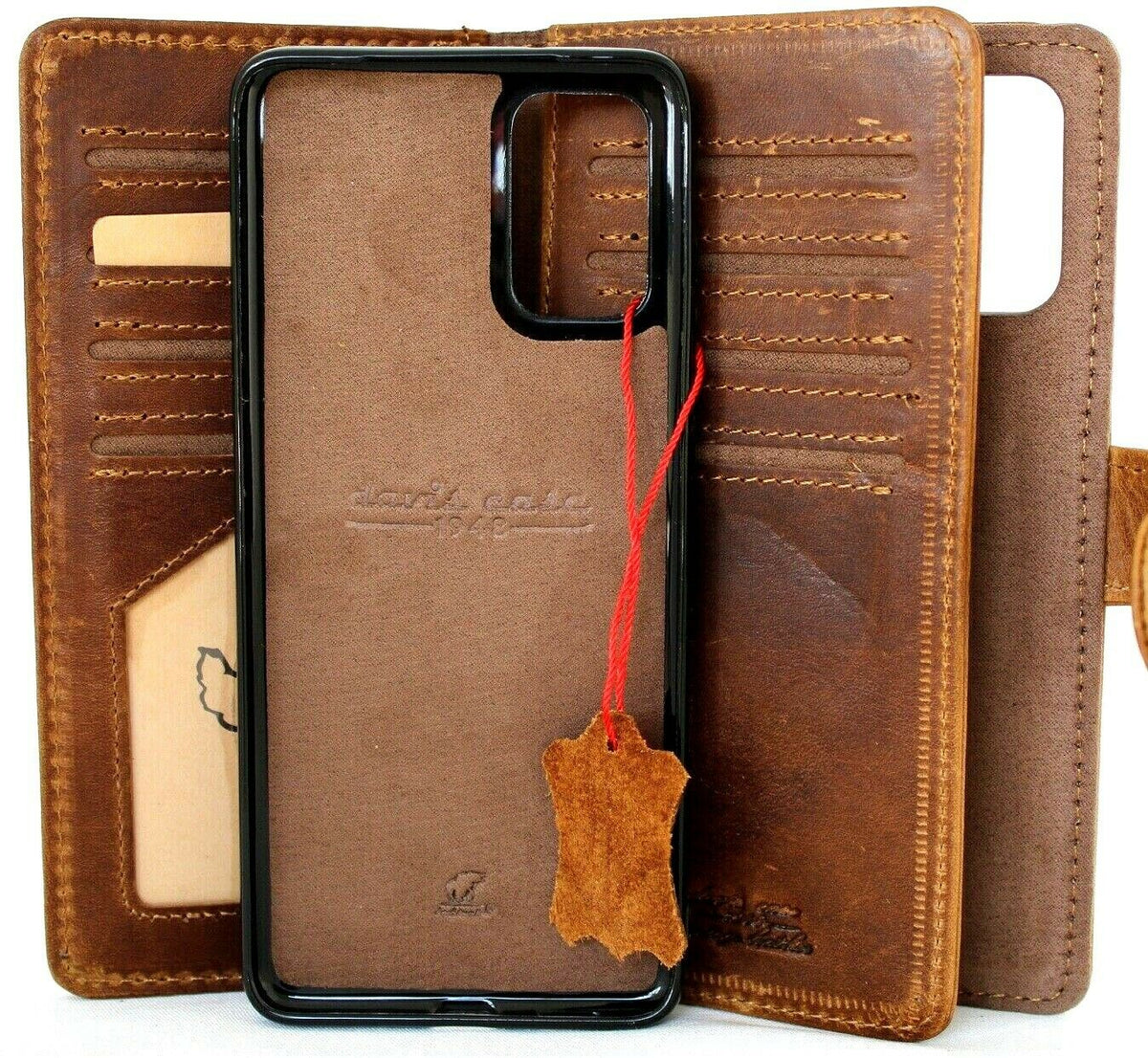 Genuine leather Samsung Galaxy Note 20 5G case with wallet design, card window, magnetic stand, and slim luxury style by DAVISCASE.