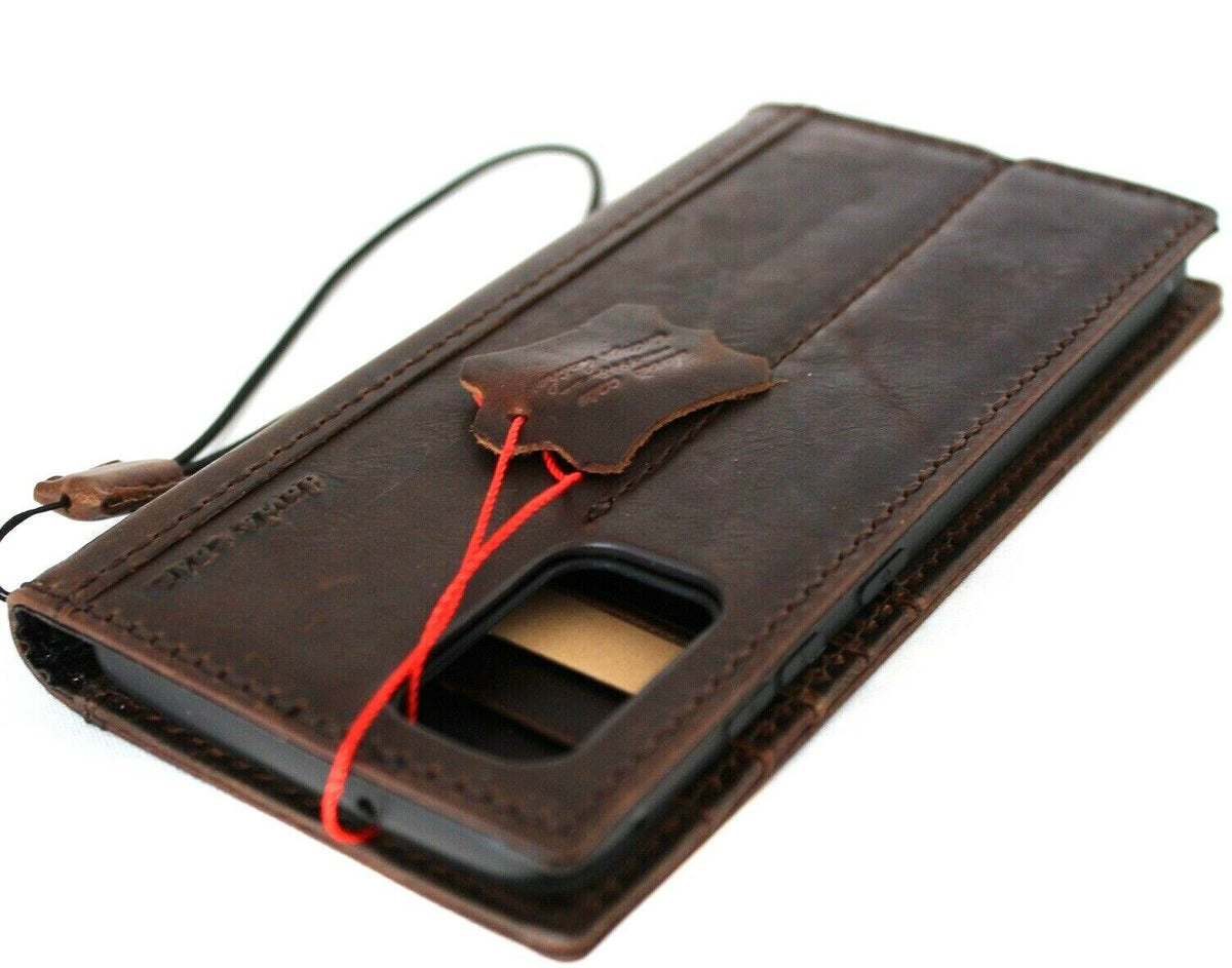 Genuine dark leather Galaxy S20 Plus wallet case with ID window, card slots, wireless charging holder, by DAVISCASE