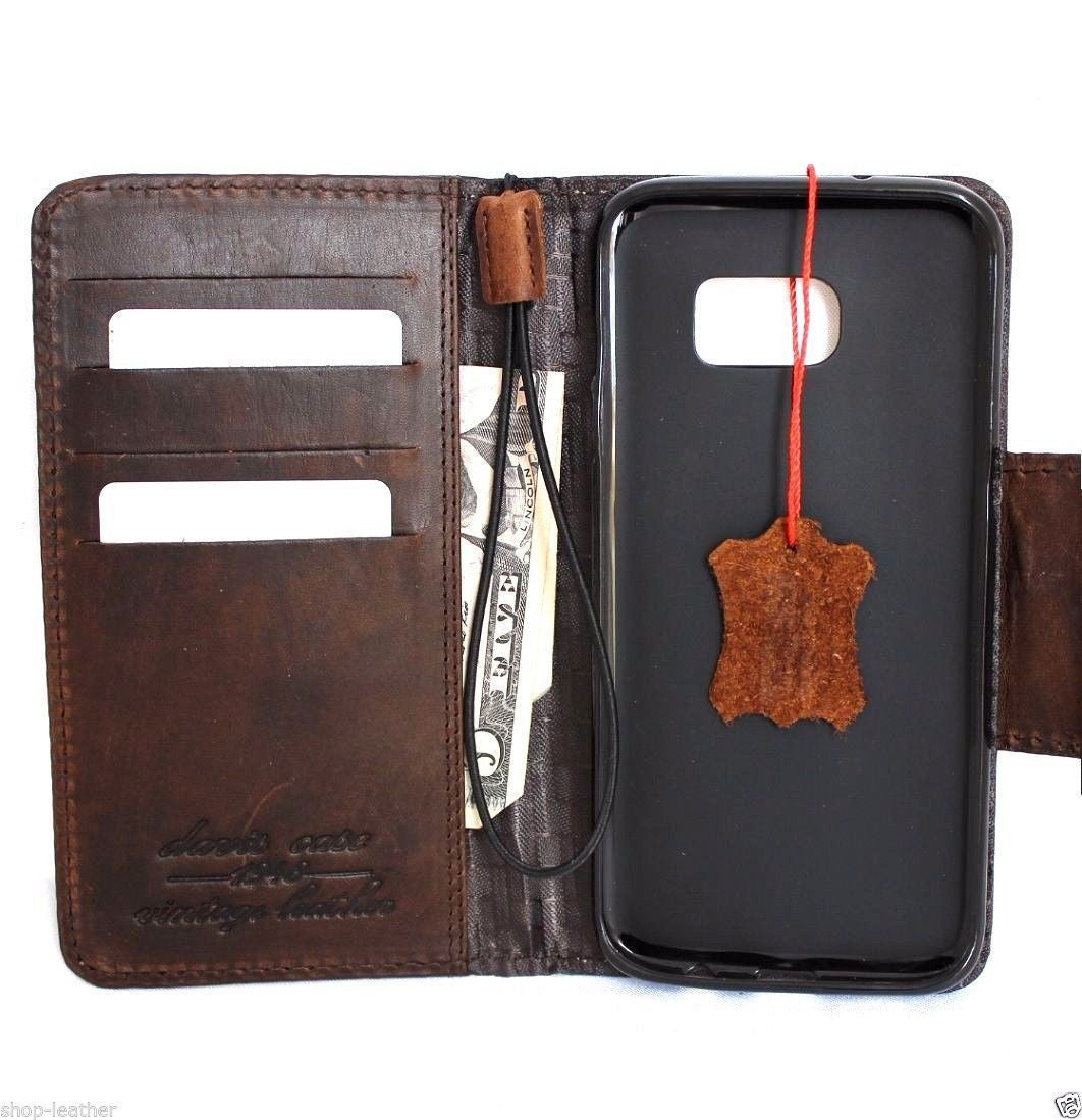Handmade brown full leather wallet phone case for Samsung Galaxy S8 Plus with magnetic strap, crafted in Italy.