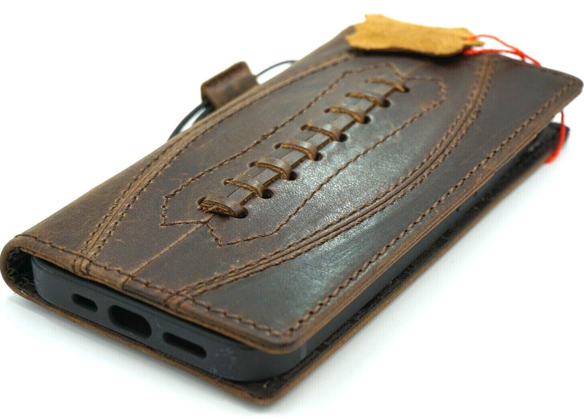Vintage leather phone case by DAVISCASE for iPhone 11-15 Pro Max, with credit card slots and handcrafted full grain leather cover.