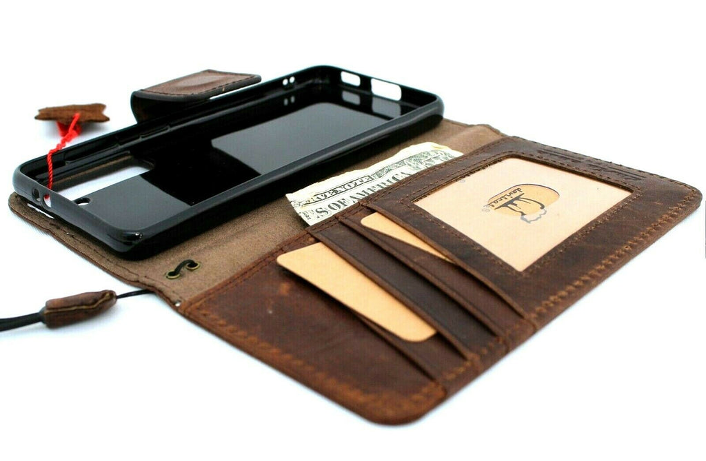 Genuine vintage leather wallet case for Samsung Galaxy S21 by DAVISCASE, soft cover with magnetic removable front flap.