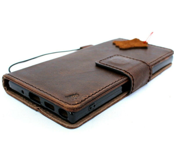 Étui en cuir véritable vintage pour Samsung Galaxy Note 10 PLUS, portefeuille souple, fentes de support amovibles, support en caoutchouc, fenêtre magnétique détachable, marron foncé 