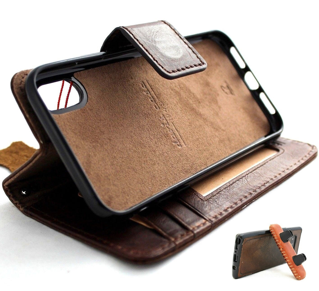 Genuine vintage leather wallet case for Apple iPhone XR with card slots, stand feature, and magnetic car holder by DAVISCASE.