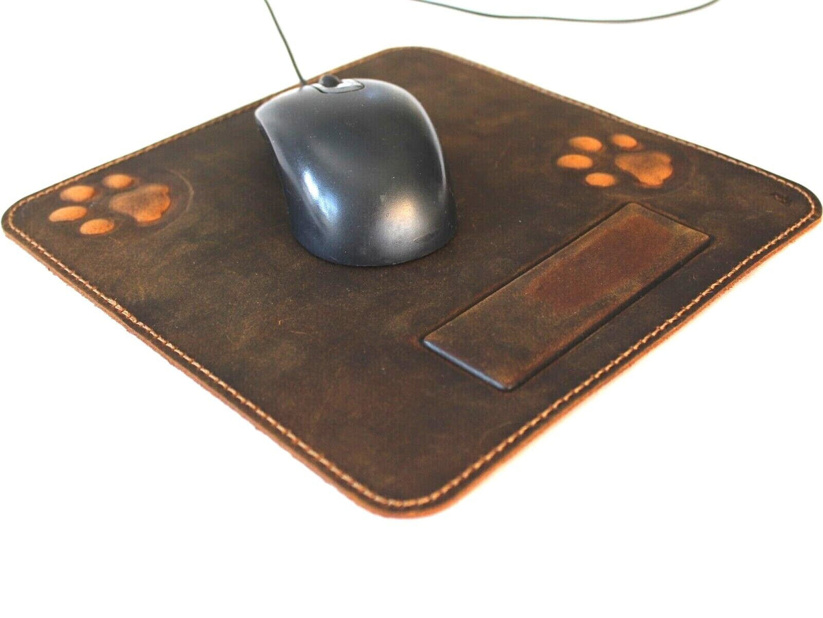 Genuine leather iPad case with vintage handmade dog paw and cat design, crafted by DAVISCASE for a soft, retro style.