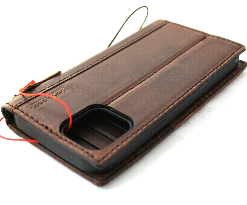 DavisCase handmade genuine leather phone case for iPhone 11-16 Pro Max, vintage style with credit card slots and full grain leather.