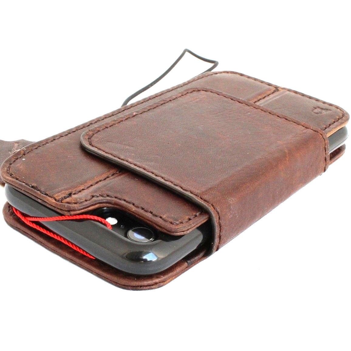 Handmade genuine Italian leather iPhone 8 case with wallet credit holder, removable cover, in luxury brown leather.