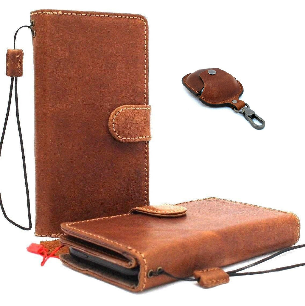 Genuine full soft leather iPhone XR case with wallet, credit holder, magnetic book design, and AirPods 2 case by DAVISCASE