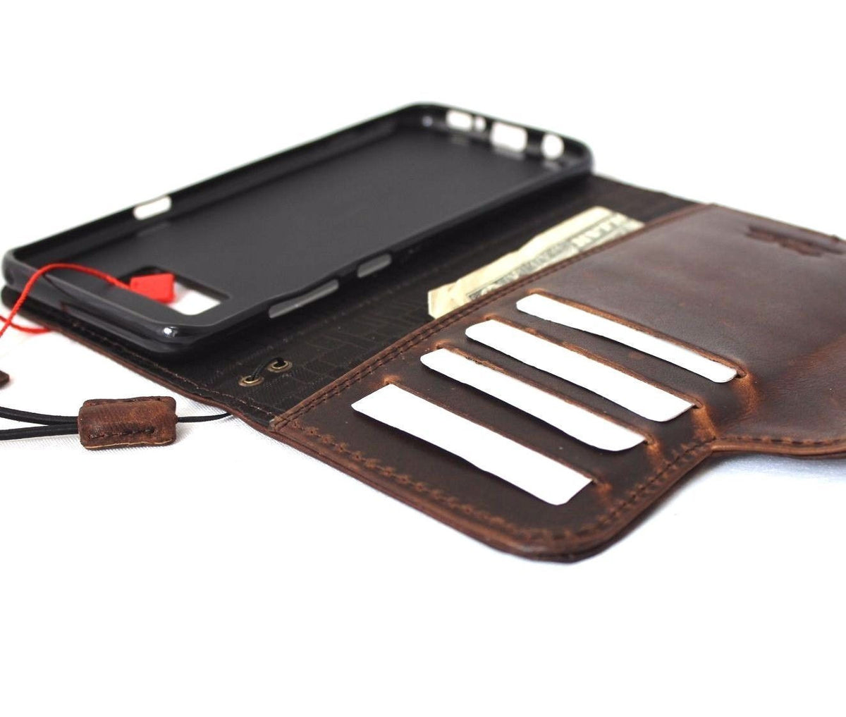 Vintage genuine oil leather Samsung Galaxy S8 Plus case with book wallet design and magnetic closure, handmade phone case by vendor-unknown.