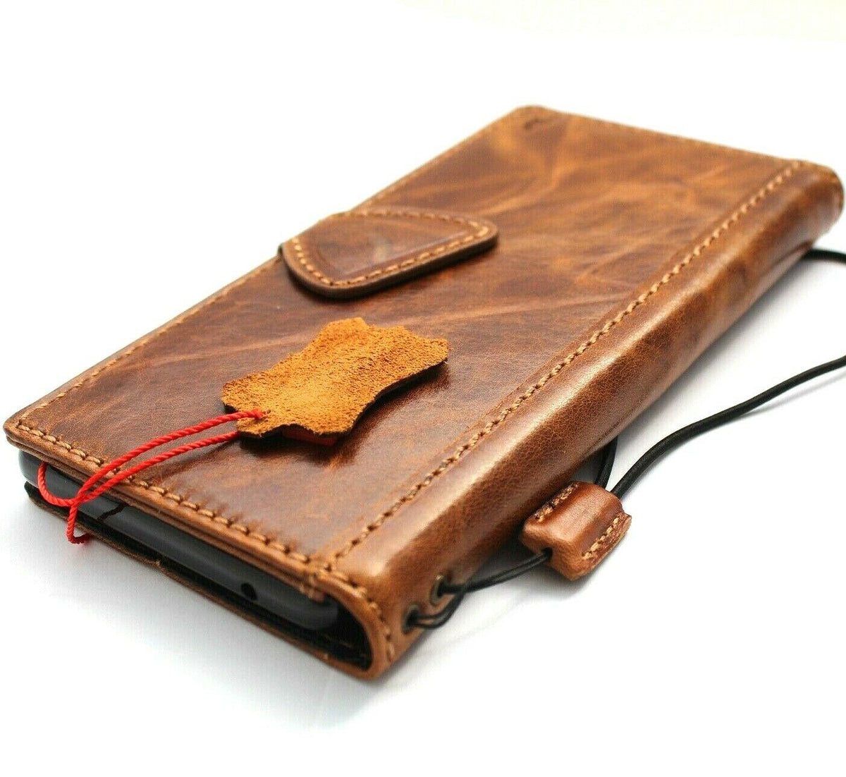 Genuine leather Google Pixel 7 Pro case by DAVISCASE with wallet design, magnetic closure, stand feature, in retro tan color.